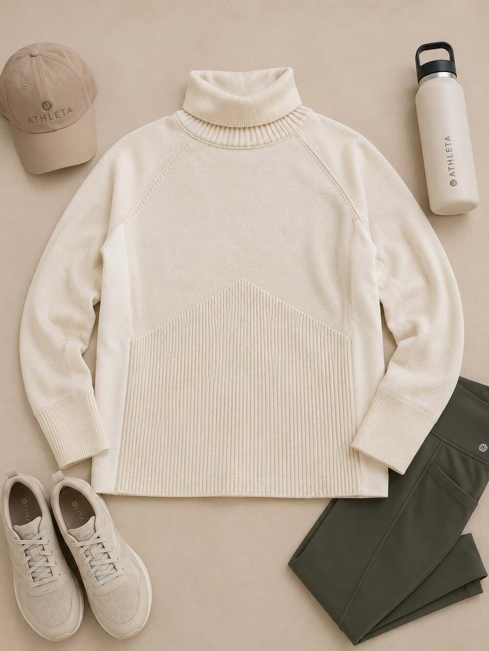 Athleta Mesa Hybrid T-Neck Sweater in Dove, Size M